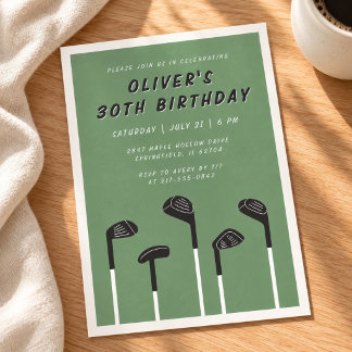 Mens Sage Grön Modern Minimal Golf 30-årsdag Inbjudningar