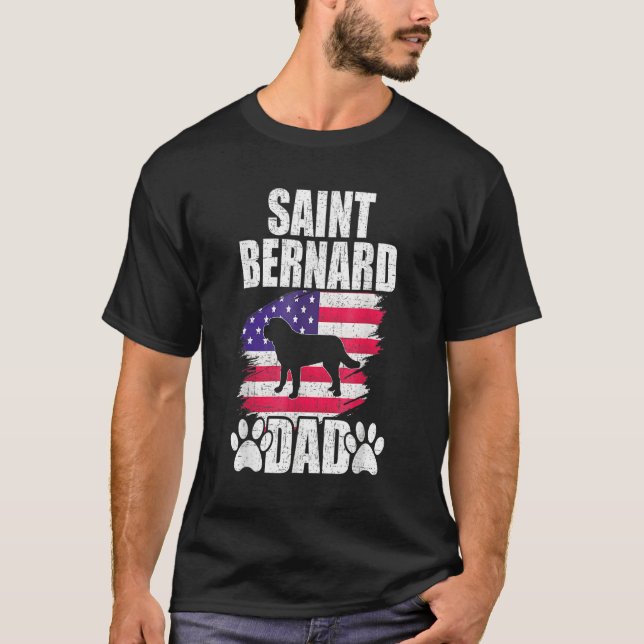 Mens Saint Bernard Dad Dog  American US Flag Fathe T Shirt (Framsida)