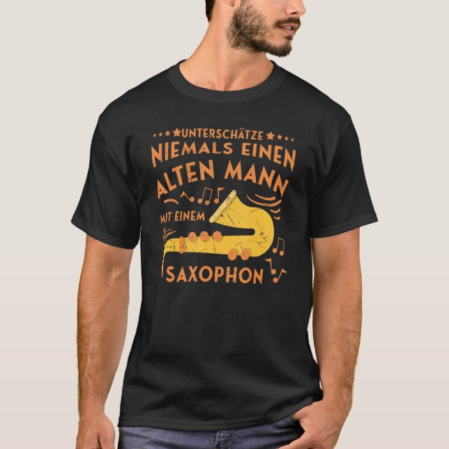 Mens Saxophone Old Man Musician Saxophone Brass Mu T Shirt (Framsida)