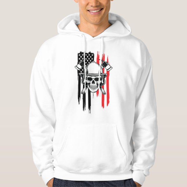 Mens Skull Firefighter  Hoodie (Framsida)
