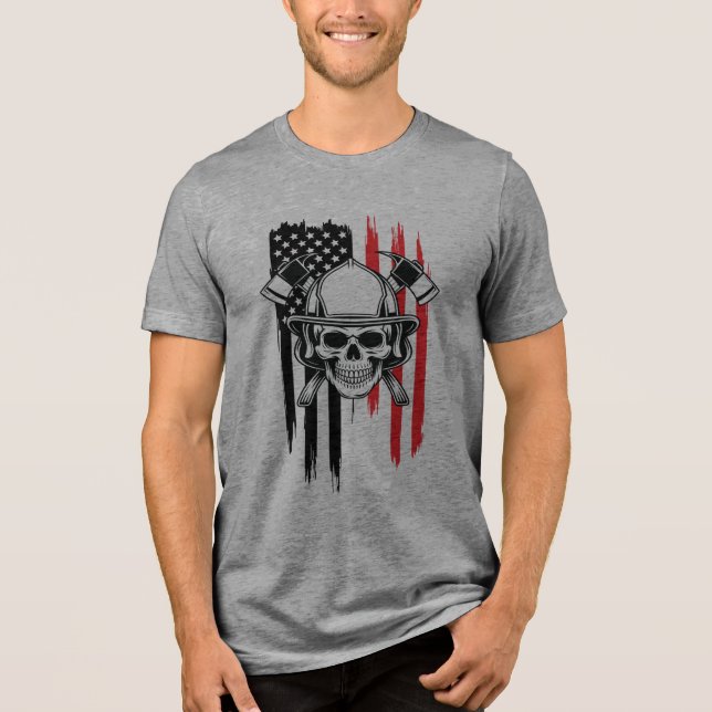 Mens Skull Firefighter  T Shirt (Framsida)