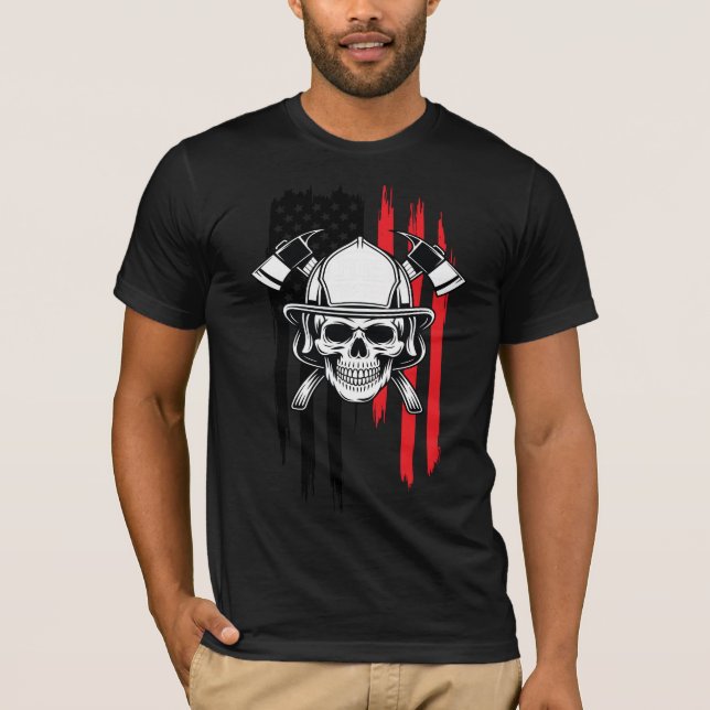 Mens Skull Firefighter  T Shirt (Framsida)