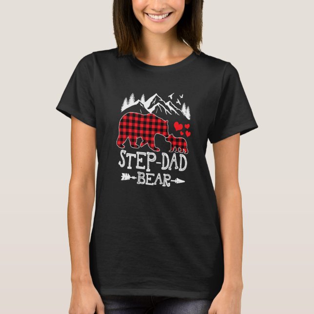 Mens Step dad Bear Family Christmas Red Buffalo Pl T Shirt (Framsida)
