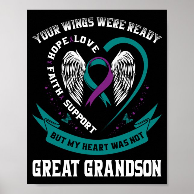 Mens Teal Lila Vinge Medvetenhet Förebyggande Stor Poster (Framsidan)