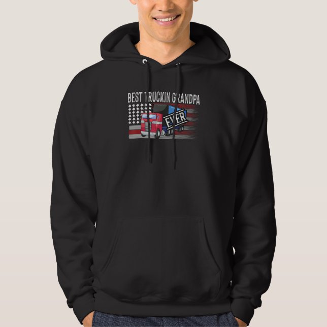 Mens Truck Driver American Flag dad best truckin d Hoodie (Framsida)