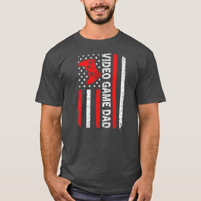 Mens Video Game Dad American Flag Dad Video Game T Shirt (Framsida)