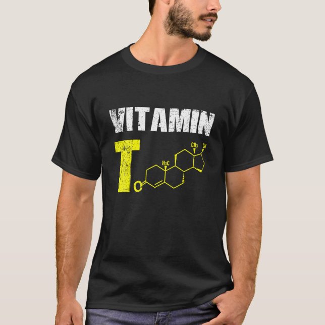 Mens Vitamin T Testosteron Bodybuilding Gym Fitnes Shirt (Framsida)