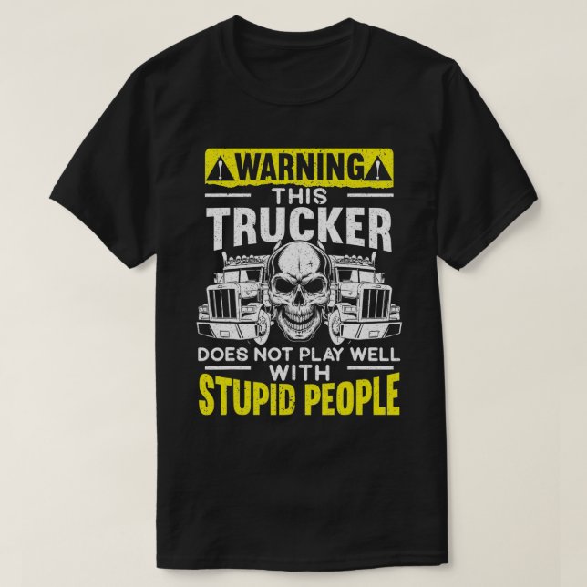 Mens Warning den här lastbilschauffören fungerar i T Shirt (Design framsida)