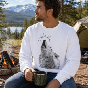 Mens Wild & Free Script Howling Wolf Finkonst Lång Ärmad Tröja