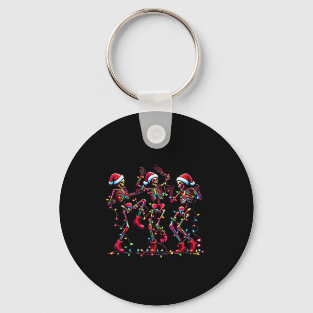 Mens Womens Christmas Skeleton Santa Dancing Light Nyckelring (Framsida)