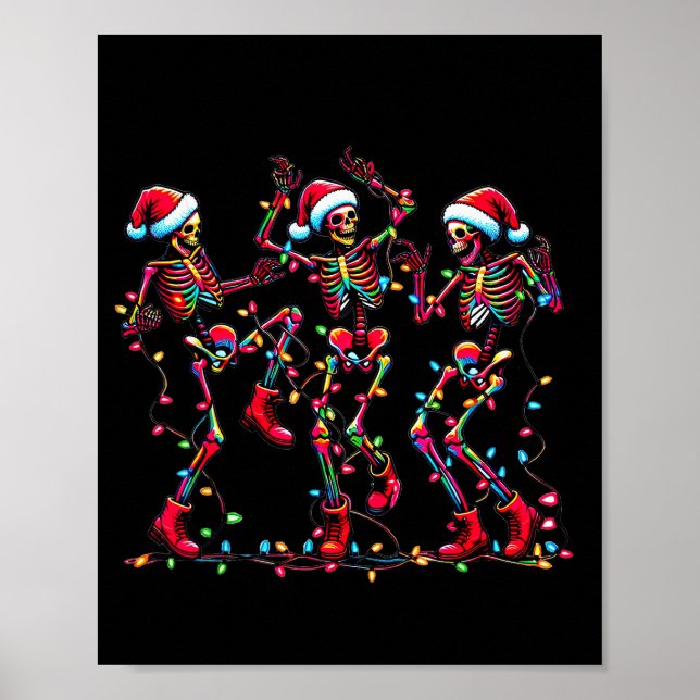 Mens Womens Christmas Skeleton Santa Dancing Light Poster (Framsidan)