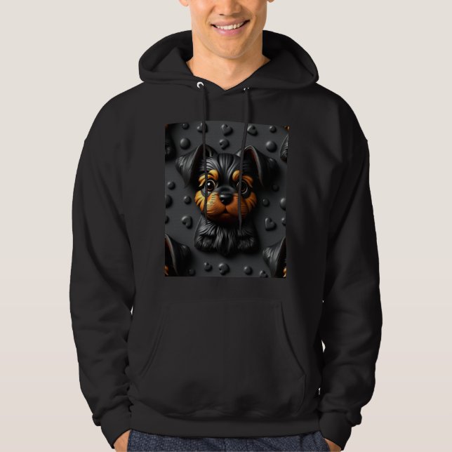 Mens XL Hoodie Black Puppy Dog (Framsida)