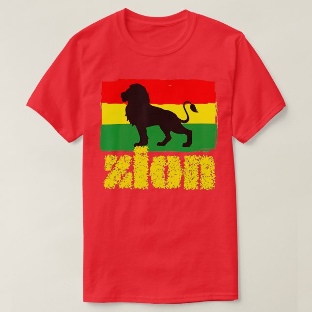 Mens Zion Lion of Judah Red Green Yellow Rasta Col T Shirt (Design framsida)