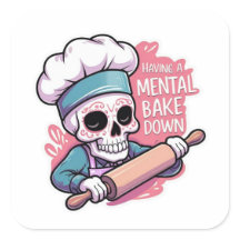"Mental Bake Down" Skull Baker Stickers - Funny