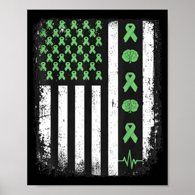 Mental hälsa medvetenhet amerikansk flagga grön ba poster (Framsidan)
