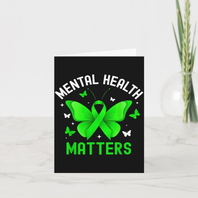 Mental hälsa medvetenhet fjäril band grön kort (Framsida)