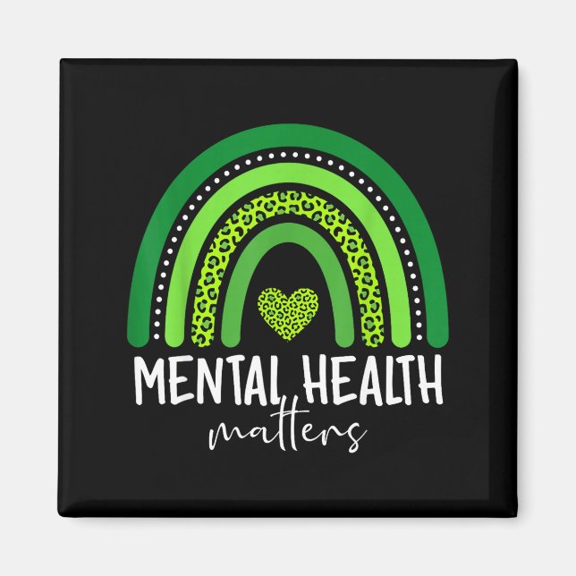 Mental hälsa medvetenhet grön regnbåge hjärna magnet (Framsidan)