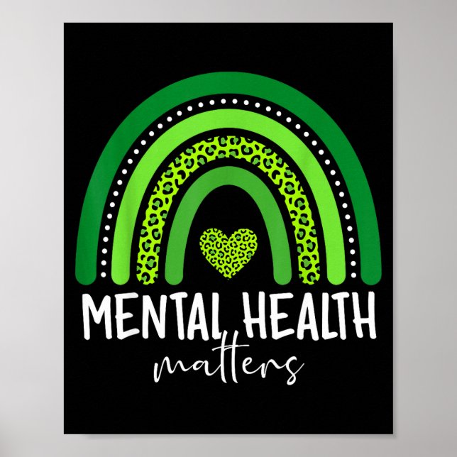 Mental hälsa medvetenhet grön regnbåge hjärna poster (Framsidan)