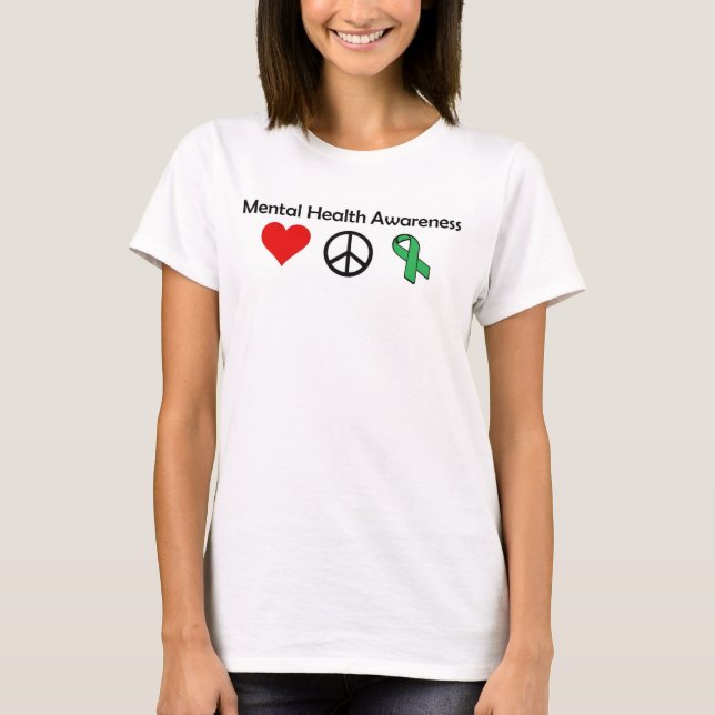 Mental hälsamedvetenhet - kärlek, fred, t-shirt (Framsida)