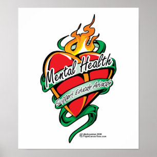 Mental hälsatatueringhjärta poster