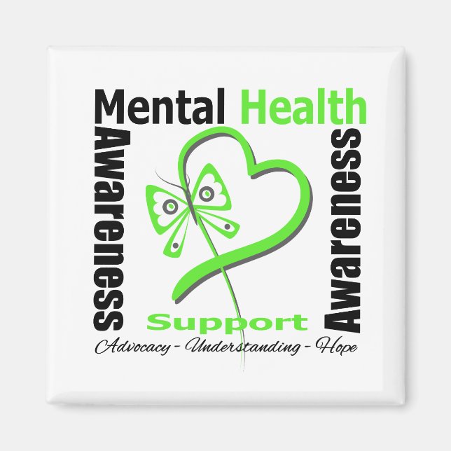 Mental Health Awareness Heart Butterfly Ribbon Magnet (Framsidan)