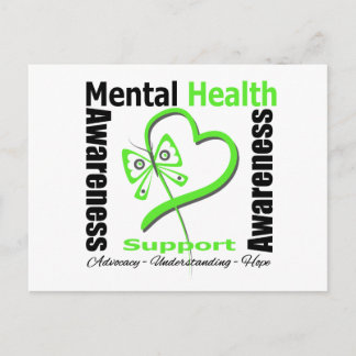 Mental Health Awareness Heart Butterfly Ribbon Vykort