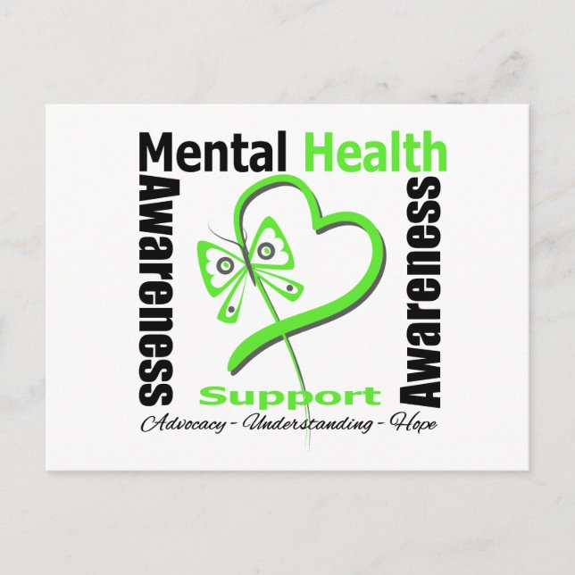 Mental Health Awareness Heart Butterfly Ribbon Vykort (Framsida)
