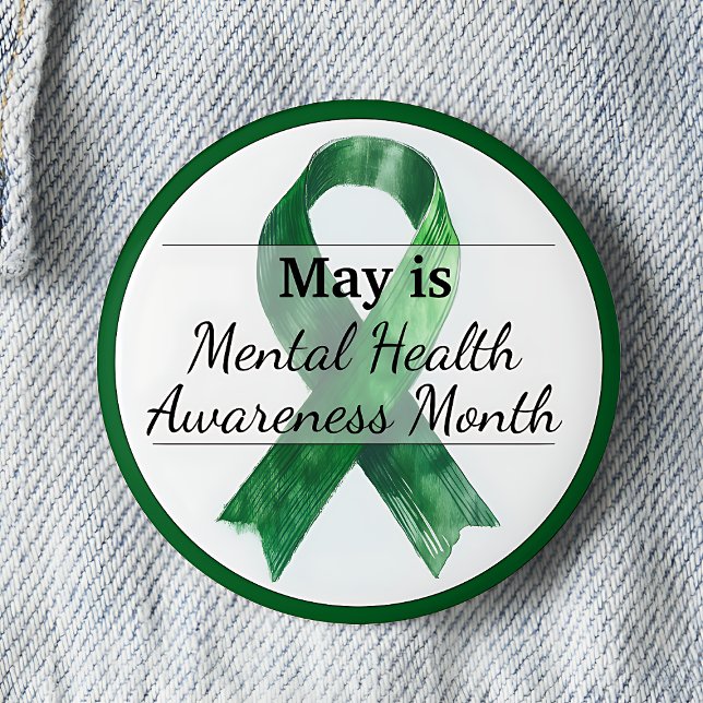 Mental Health Awareness Månad Knapp (May is Mental Health Awareness Month pinback button.  Green awareness button.)