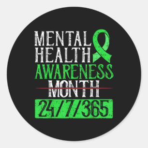 Mental Health Awareness Month Shirt 24_7_365 Grönt Runt Klistermärke
