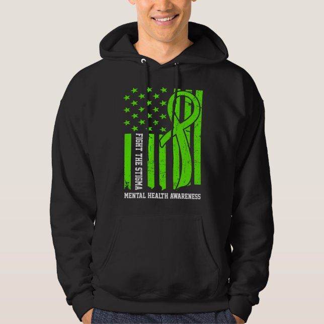 Mental Health Awareness Month USA Flag Fight The S Hoodie (Framsida)