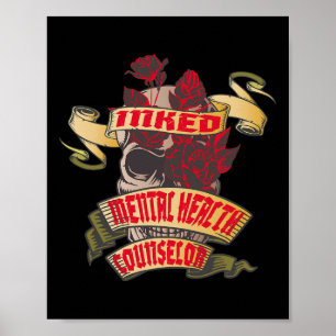 Mental Health Counseled Skull och Röd ros Poster