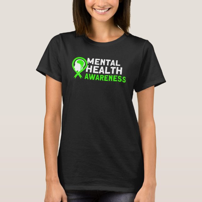Mental Health Green Ribbon Mental Health Awareness T Shirt (Framsida)