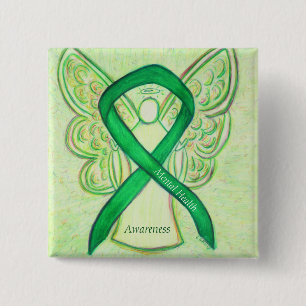 Mental Health Grönt Awarness Ribbon Angel Pin Knapp
