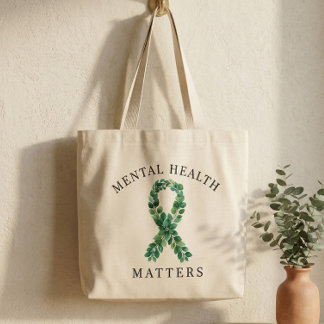 Mental Health Matters Botanical Green Ribbon Jumbo Tygkasse