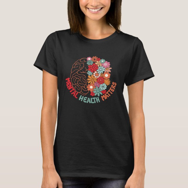 Mental Health Matters Brain Flower Awareness Kid M T Shirt (Framsida)