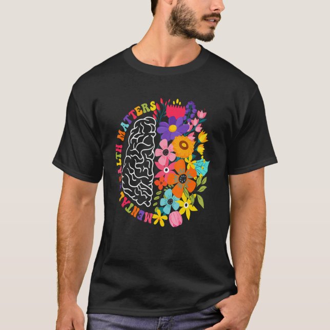 Mental Health Matters Floral Human Brain Illness A T Shirt (Framsida)