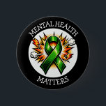 Mental Health Matters Pop Art Green Ribbon Knapp<br><div class="desc">Buttons to help spread awareness for mental health awareness. A pop art comic style green awareness ribbon with the quote,  "Mental health matters."</div>
