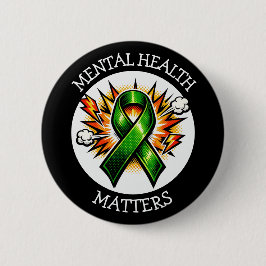 Mental Health Matters Pop Art Green Ribbon Knapp