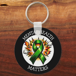 Mental Health Matters Pop Art Green Ribbon Nyckelring