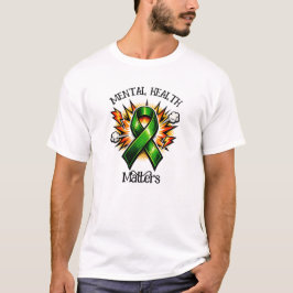 Mental Health Matters Pop Art Green Ribbon T Shirt