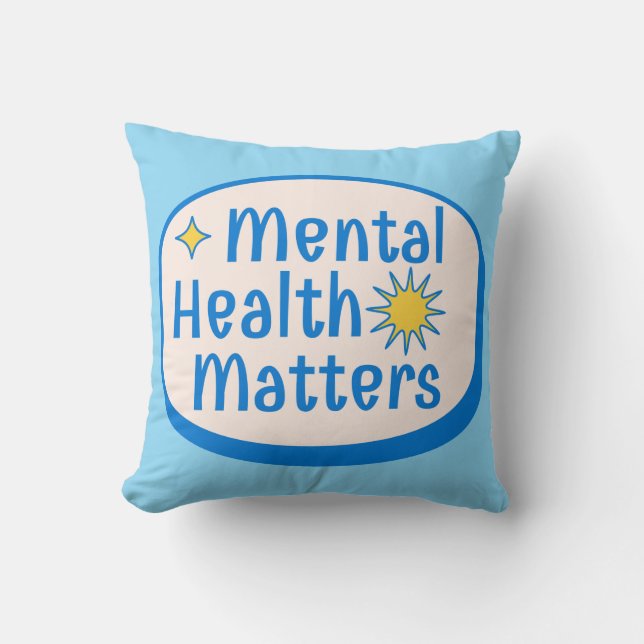 Mental Health Matters Quote - Modern Blue & Yellow Kudde (Framsida)