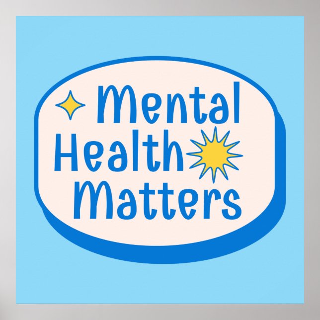Mental Health Matters Quote - Modern Blue & Yellow Poster (Framsidan)