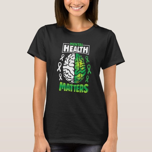 Mental Health Matters Spread Awareness Brain Green T Shirt (Framsida)