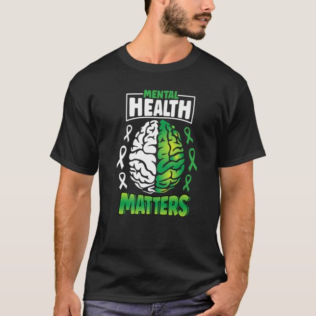 Mental Health Matters Spread Awareness Brain Green T Shirt (Framsida)