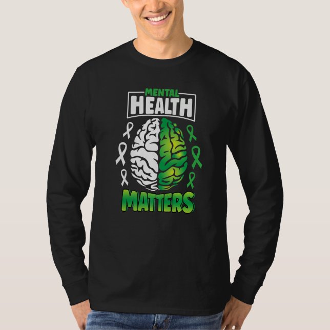 Mental Health Matters Spread Awareness Brain Green T Shirt (Framsida)