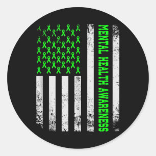 Mental Health S American Flagga ental Health Aware Runt Klistermärke