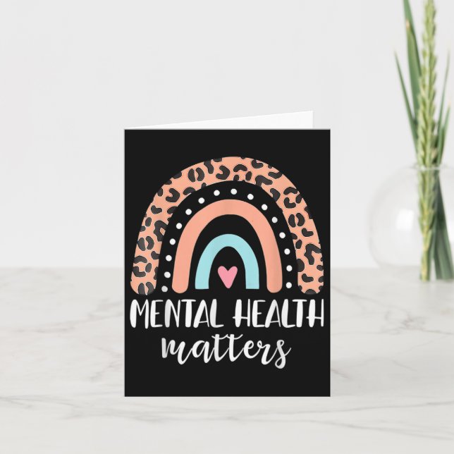 Mental Health S Shirt Leopard Boho Rainbow Awarene Kort (Framsida)