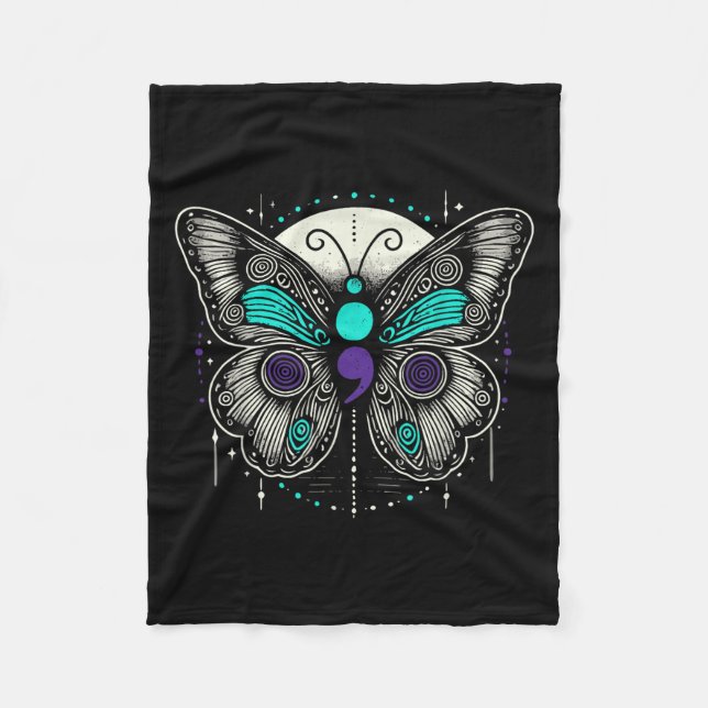 Mental Health Suicide Awareness Semicolon Butterfl Fleecefilt (Framsidan)