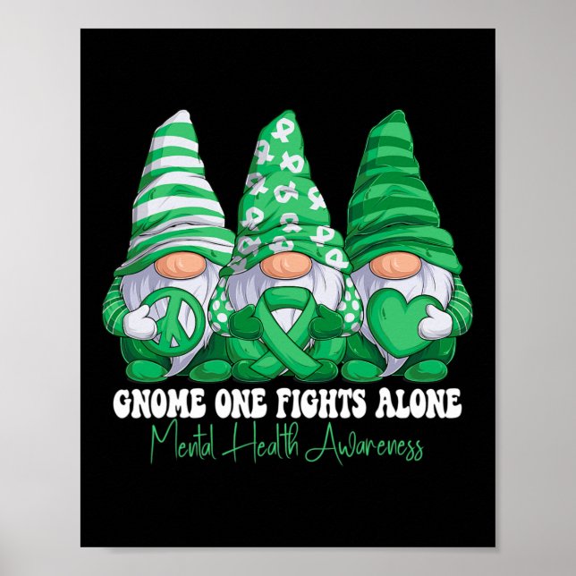 Mentalhälsoupplysning Månad Grönt Ribbon Gnomies Poster (Framsidan)