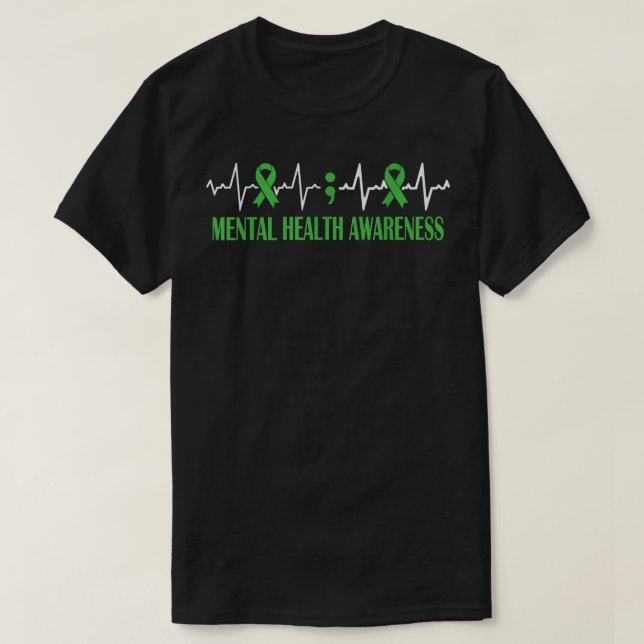 Mentalhälsoupplysning Månad Grönt Ribbon Pulse H T Shirt (Design framsida)